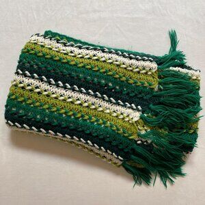 Handmade Granny Afghan Striped Green Throw Blanket